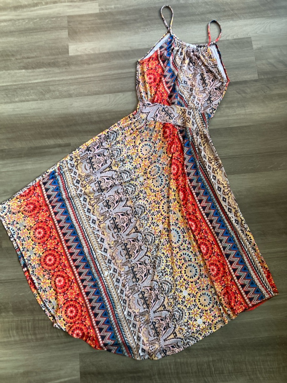 VA VA by Joy Han Stretch Maximallist print Dress Vibrant Boho Stretch sz S